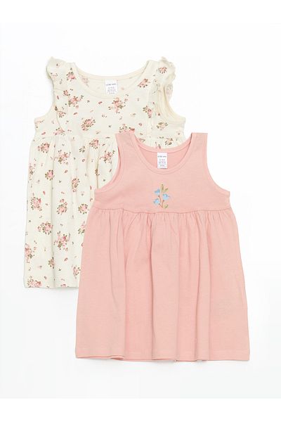 LC Waikiki Floral Combed Cotton Pleated Baby Girl Dress 2 Pack
