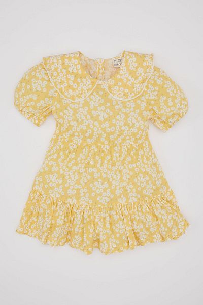 DeFacto Crinkle Viscose Short Sleeve Flower Patterned Baby Girl Dress - C2505a524sm