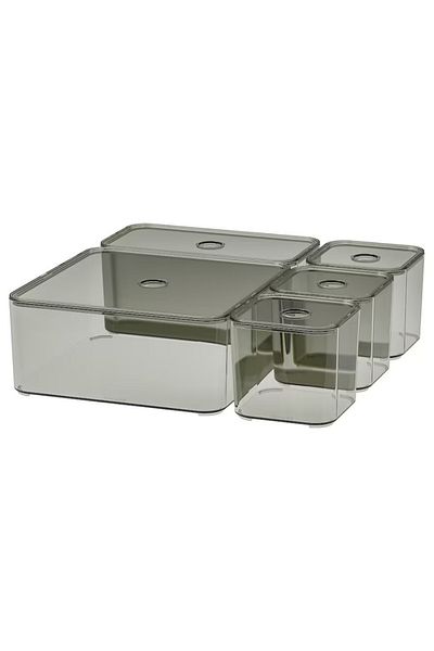 IKEA VISSLAÅN Box Set with Lid, 5-Piece Set, Grey – Organize Accessories, Brushes & Creams