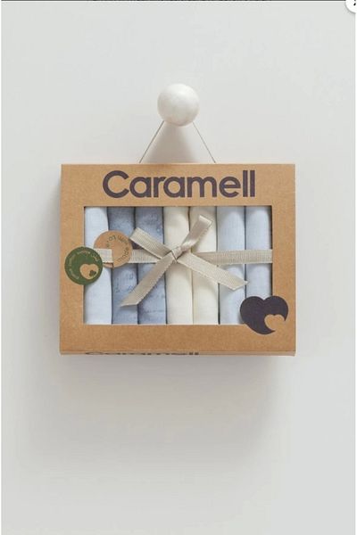 Caramell مجموعة من 7 مناديل مبللة لفم الأطفال مصنوعة من القطن الناعم والممتص