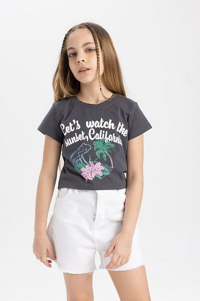 DeFacto Dívčí tričko s krátkým rukávem s potiskem – Crew Neck C2212A824Sm