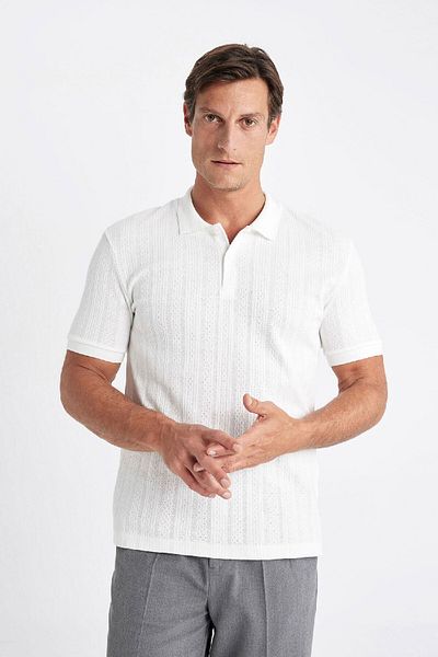DeFacto Kurzärmliges, strukturiertes Strick-Polo-T-Shirt mit normaler Passform C4140ax24sm