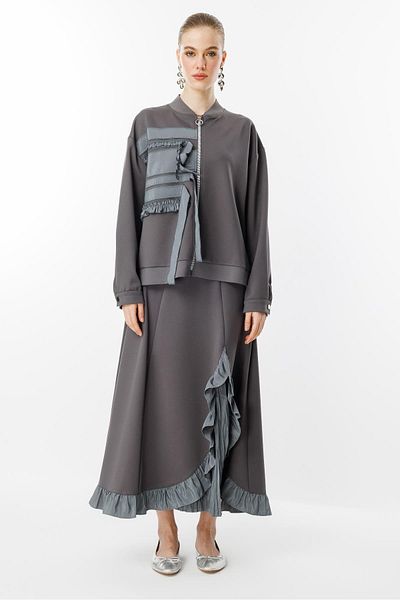 Ghisa Ruffle Detailed Suit Gray
