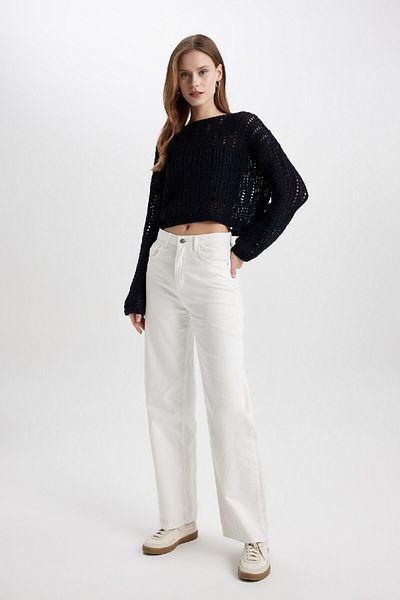 DeFacto Crop Boat Neck Crochet Knitwear Sweater C2177Ax24Sp
