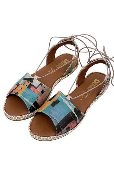 Dogo Women's Vegan Leather Multicolor Lace-Up Sandals - Block Houses Design