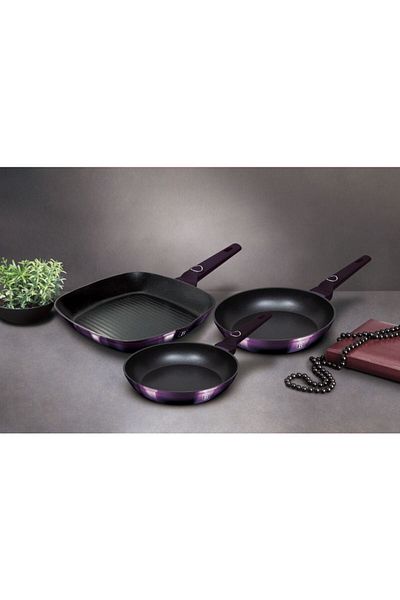 Berlinger Titanium coated frying pan set 3 pieces Purple Eclipse Collection Steak