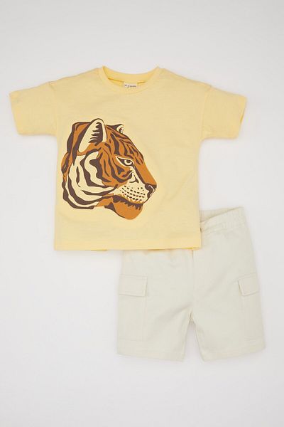 DeFacto Baby Boy 2 Piece Set Crew Neck Tiger Printed Short Sleeve T-Shirt Shorts C3422A524Sm