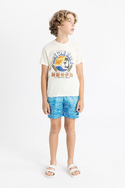 DeFacto 2-teiliges Set für Jungen, bedrucktes Kurzarm-T-Shirt, Badeshorts C4540a824hs
