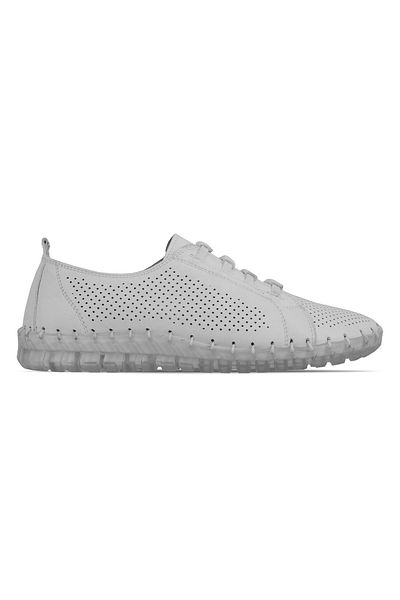 Lal Shoes & Bags Pantofi casual de damă, din piele naturală, cu șireturi din cauciuc, cu găuri - alb