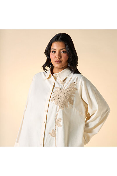 Ulla Popken Cord Embroidered Long Shirt