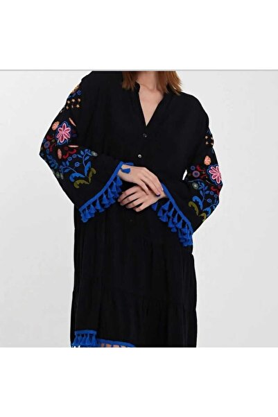 NUR TEKSTİL kadın Ponponlu Çiçek Nakışlı 100% viskon Ponponlu Çiçek Nakışlı e...