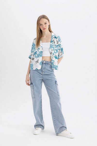 DeFacto Cămașă cu mânecă scurtă cu model cu guler de pijama Cool Regular Fit Z1663az24sp
