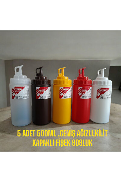 GastroPlast 5 ADET 500 ML GENİŞ KAPAKLI,KİLİT KAPAKLI FİŞEK SOSLUK