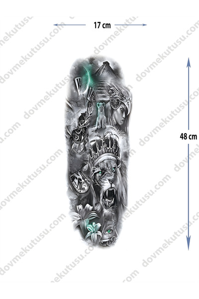 pivok Geçici Kol Kaplama Dövme – Aslan, Kadın Ve Taç Motifi Ile Gücün Geçici Dövme Tattoo(STICKER)