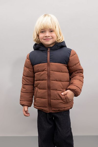 DeFacto Baby Boy Water Repellent Fleece Lined Color Block Patterned Hooded Puffer Jacket A2215A524Au