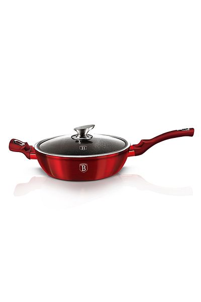 Berlinger Deep frying pan with marble surface and lid 32 cm Burgundy Metallic Line