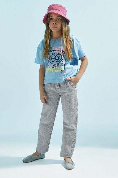 DeFacto Tricou Crop pentru fetiță cu imprimeu SpongeBob - Decolteu, mânecă scurtă C4679a824sm