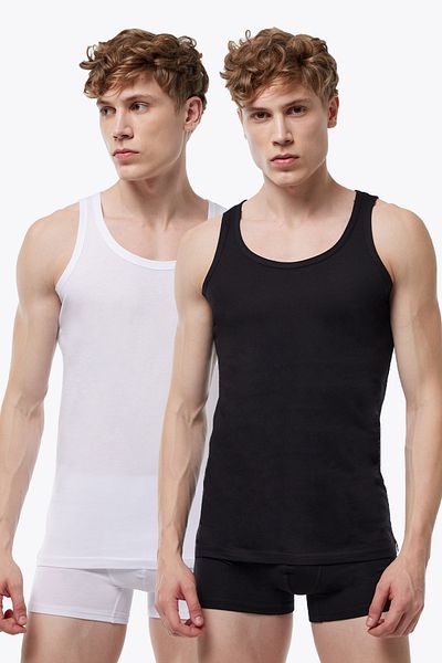 Malabadi Men's Black White 2 Pack Modal Summer Coolness Undershirt 082