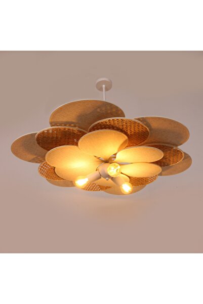 Mylamp Yeni Papatya Doğal Hazeran ve Kumaş Avize 90 cm 30 cm