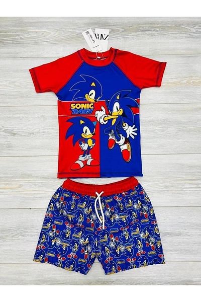 ZAYA Baby Boy and Child Sonic Hedgehog Patterned Fast Drying 2 Piece Top Bottom Stylish Swimsuit Set