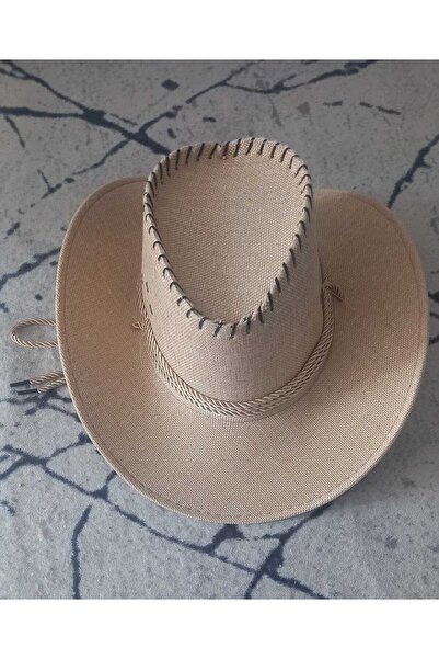 Yalçın tekstil Men's Drawstring Cream Straw Sports Cowboy Foter Hat