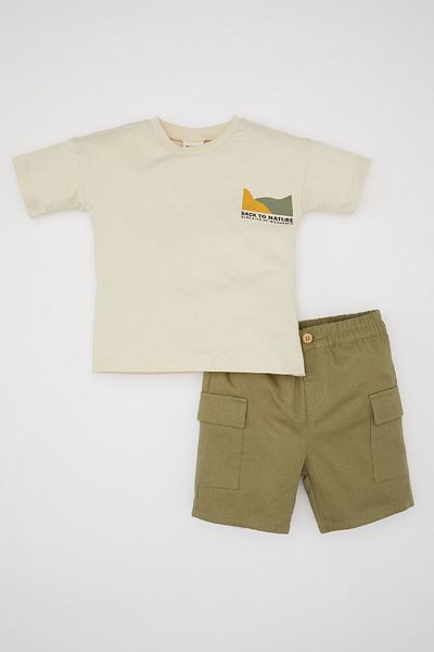 DeFacto Baby Boy 2 Piece Set Nature Printed Short Sleeve T-Shirt Shorts C3428A524Sm