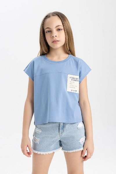 DeFacto Tricou cu mânecă scurtă imprimat cu gâtul rotund pentru fetiță C4507a824sm
