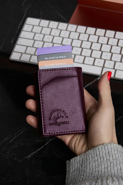 Blatoune Polo Women's Purple Automatic Mechanism Anti-Theft Card Holder Wallet with Rfid Protection and Money Compartment