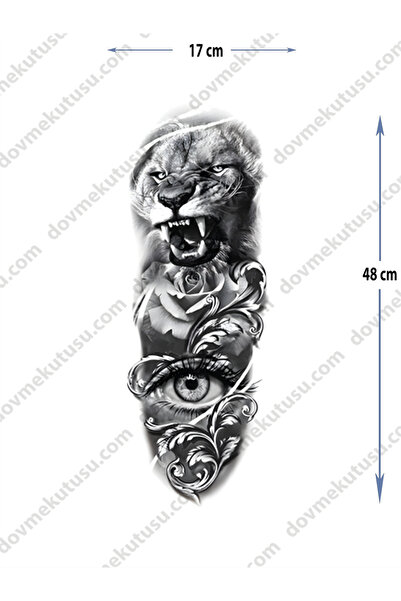 pivok Geçici Kol Kaplama Dövme – Göz, Aslan Ve Gül Motifi Ile Güç, Bilgelik Ve Güzellik!(STICKER)