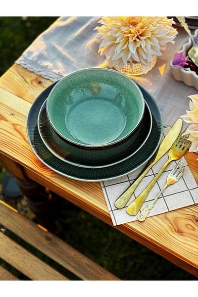 Tavola Dinner Set 18-piece Green Farfurii Dining Set Plate Set Ceramic Dishwasher Microwave Safe Earth