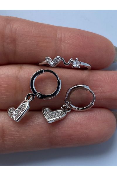kurukafagift Earrings Ring Set Zircon Stone Silver Color