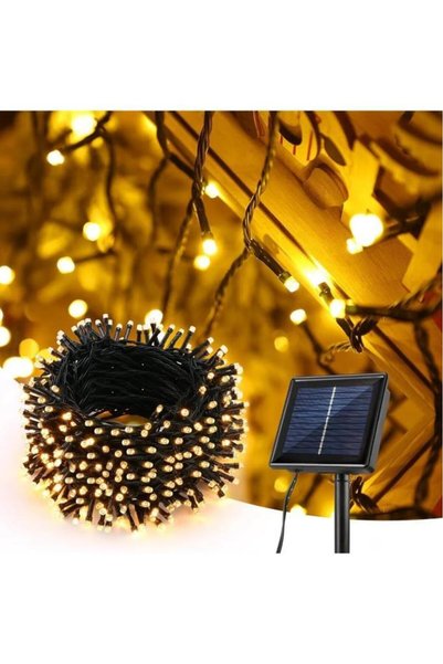 Nirnisa 12 Metre 100 Led Solar Lamba Güneş Enerjili Sarı Işık Top Zincir Bahç...