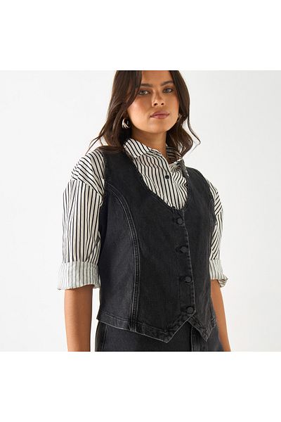 FAV Sleeveless Denim Vest with Button Closure