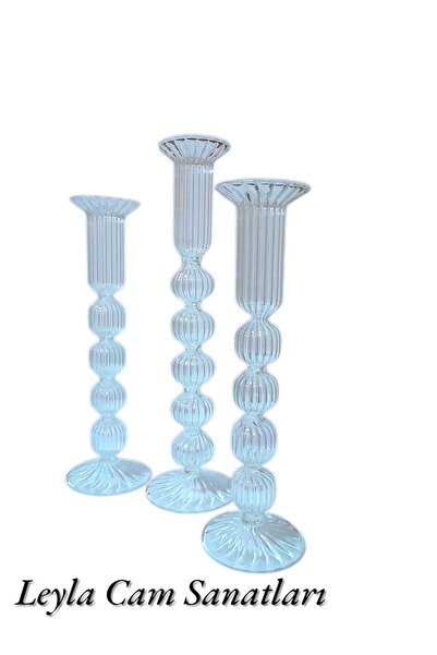 LEYLA CAM SANATLARI CAM ÜFLEME MUMLUK 3 LÜ BOĞUMLU INNER CAM