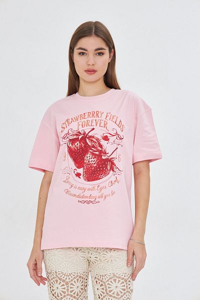 The Champ Clothing Strawberry Fields Forever Printed 100% Cotton Women's Oversize Black T-Shirt