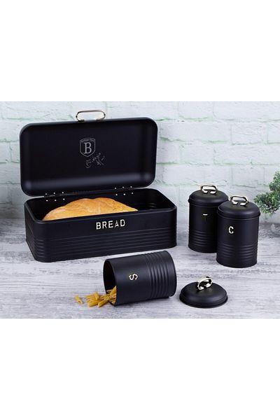 Berlinger Bread Box and Food Container Set of 4 Matte Black Collection