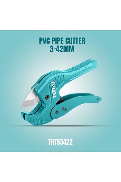 TOTAL PVC Pipe Cutter 3-42mm Range, 230mm Length, 3Cr13 Blade, Auto Open for PE PEX PVC CPVC Pipes