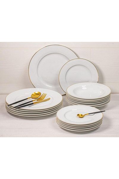 Tavola White / Gold Dinner Set Dining Set Of 18 Plates Farfurii Dishwasher Microwave Safe