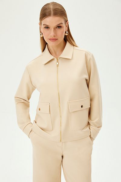 Allyco Zippered Ecru Comfortable Fit Knitted Sweatshirt