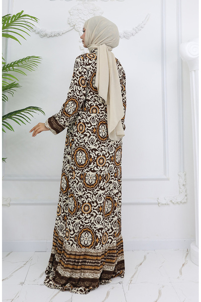 sefamerve Viscose Fabric Buttoned Dress 2005-03 Brown