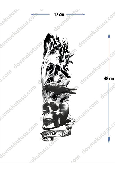 pivok Geçici Kol Kaplama Dövme – Kuru Kafa Ve Karga Motifi Ile Ölümün, Gizemin Ve (STICKER)