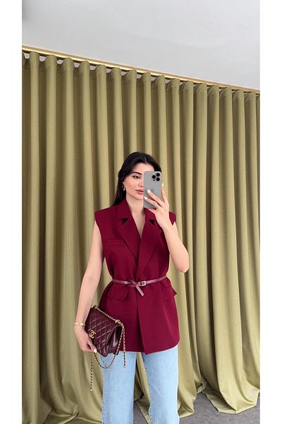 HAZELANNA Lined Oversize Claret Red Vest