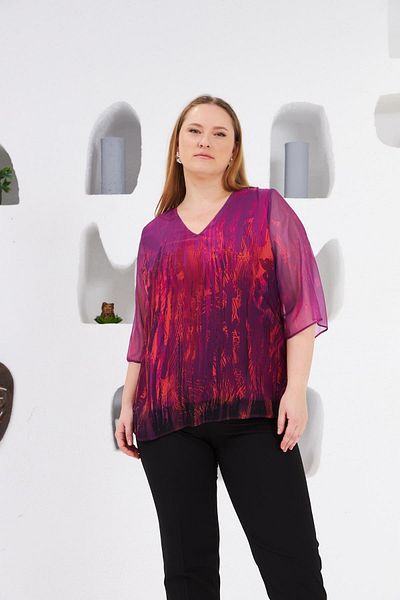 RMG Purple Lined Large Size Chiffon Blouse