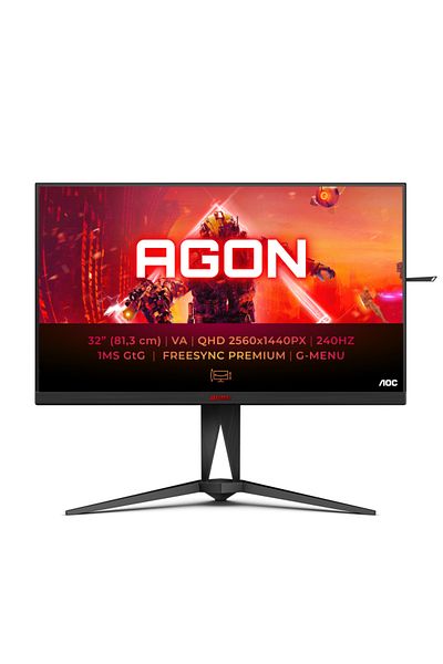 Aoc Monitor Gaming VA, QHD, 240Hz, 1ms, 0.5ms, HDR400, Pivot, HDMI, DisplayPort, USB, Negru