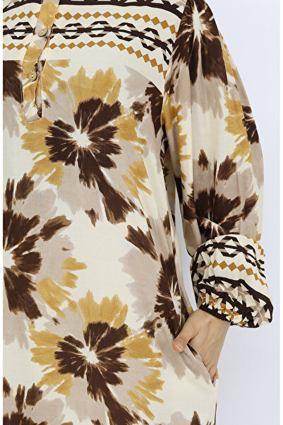 sefamerve White Mink Fabric Patterned Buttoned Dress 2001-01