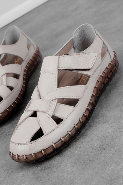 Lal Shoes & Bags Sandale Cedric din piele naturală pentru femei, cu zăbrele, cu velcro, pantofi-crem