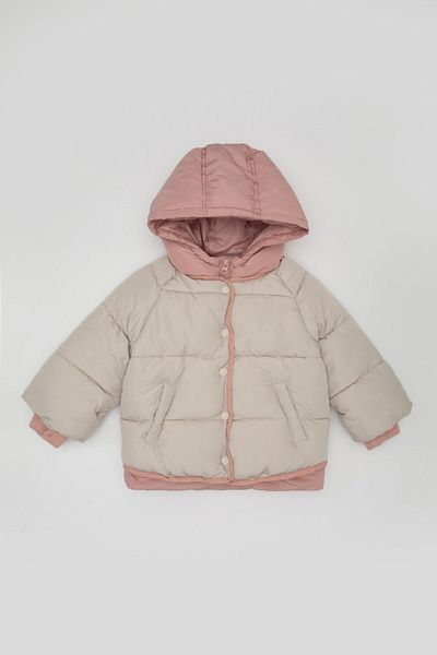 DeFacto Water Repellent Ribbed Sleeve Hooded Puffer Coat for Baby Girl - C5312A524Au