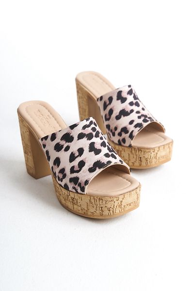 bolemo Γυναικείες παντόφλες με τακούνι Leopard Beige