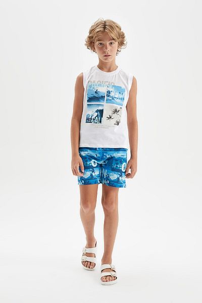 DeFacto Boy's 2-Piece Set Printed Sleeveless T-Shirt Swim Shorts C4571A824Hs