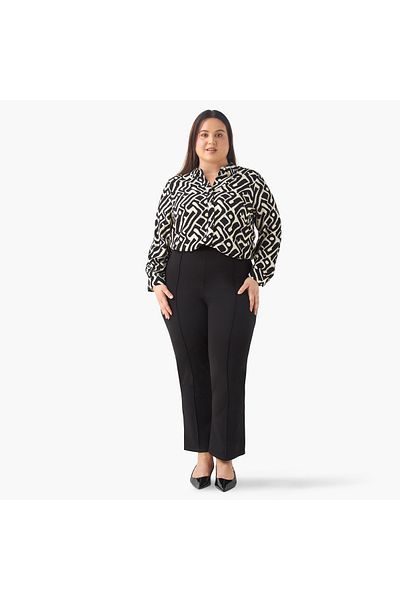 Ulla Popken Plus Size Ulla Popken Printed Shirt with Collar and Long Sleeves